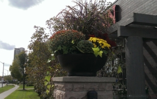 seasonal planters outside of a restaurant